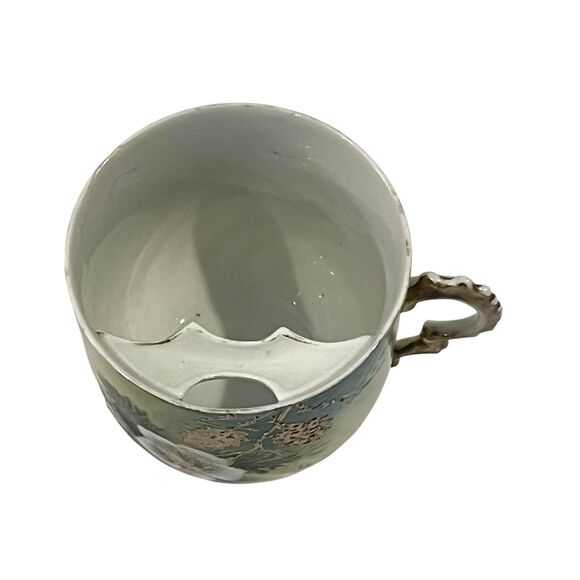 Antique PRUSSIA GERMANY Porcelain Green White Flower Raised Gold Leaves Tea Cup - Picture 3 of 8